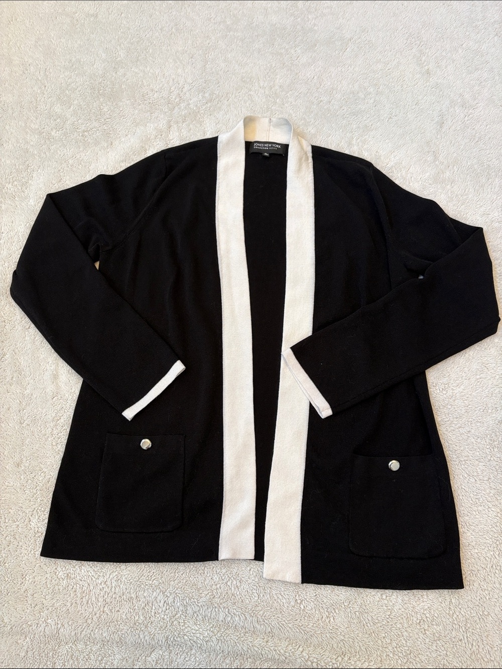 Jones New York Black Cardigan with White Trim Accents